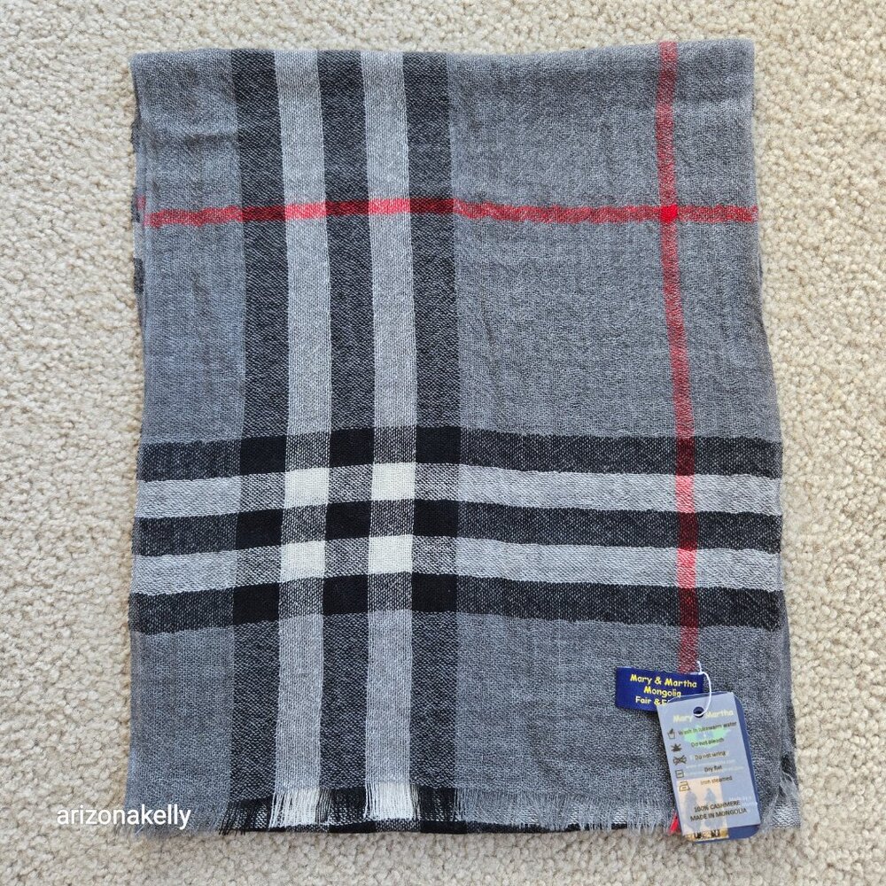 NWT Cashmere Plaid Lightweight Scarf FAIR TRADE Mary & Martha